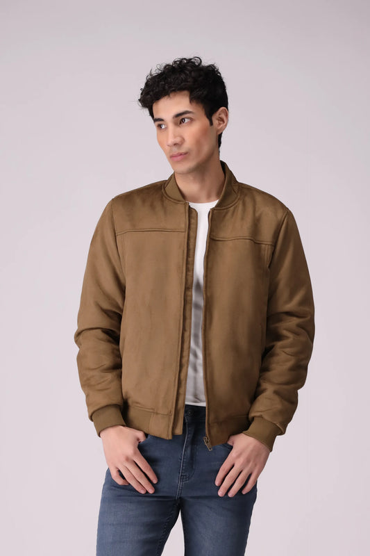 Faux Suede Bomber Jacket Men Jacket Winter 2024 Knit Story COUGAR- (Men Winter 2024) M Camel Men