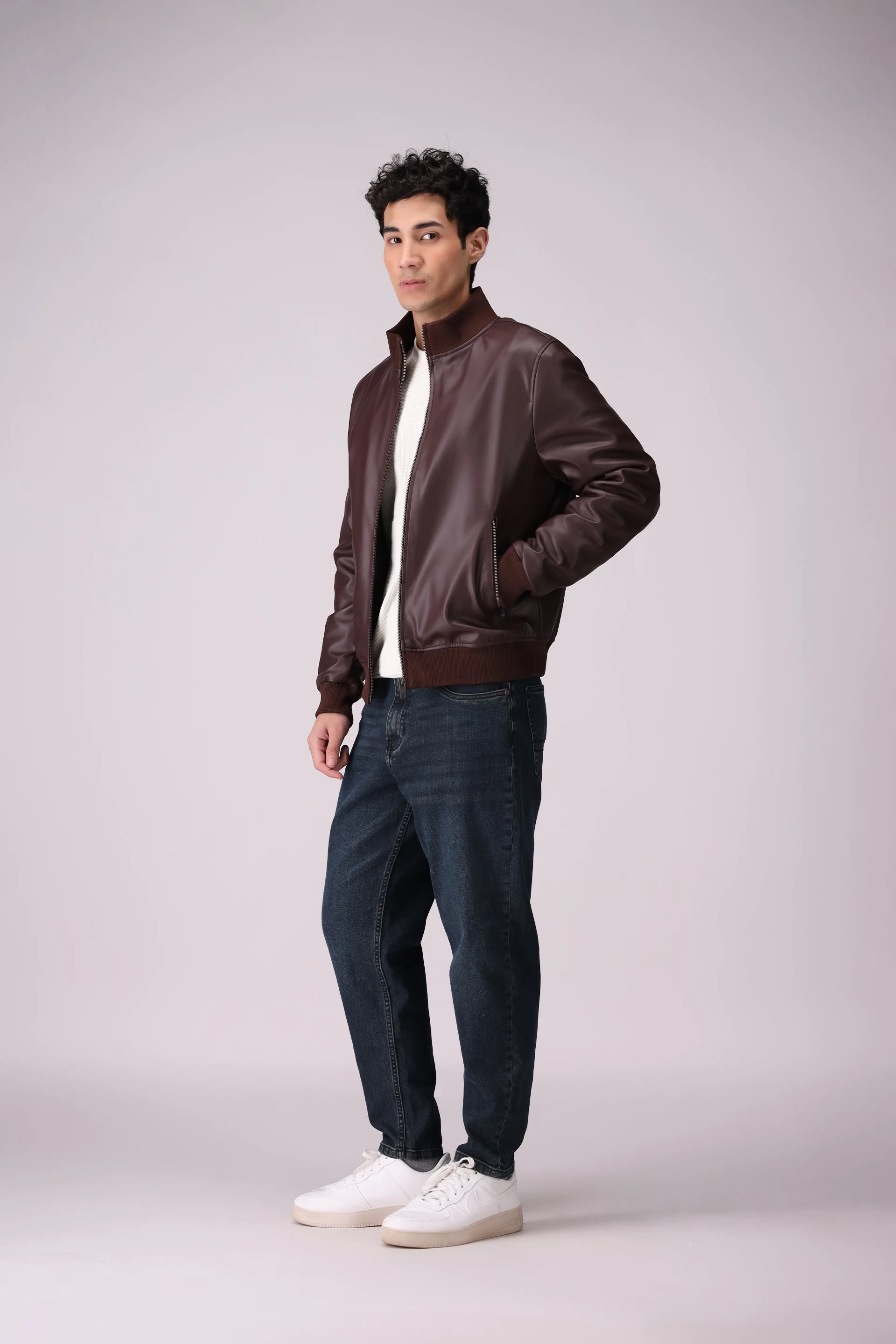 Faux Leather Bomber Jacket Men Jacket Winter 2024 Knit Story COUGAR- (Men Winter 2024)