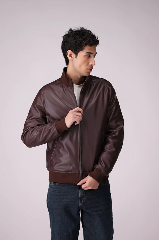 Faux Leather Bomber Jacket Men Jacket Winter 2024 Knit Story COUGAR- (Men Winter 2024) M Wine Men