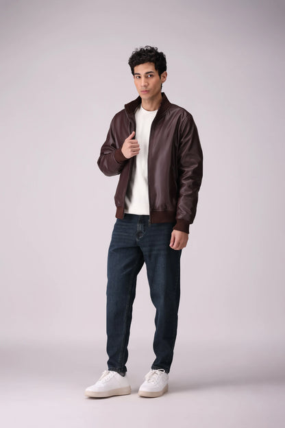 Faux Leather Bomber Jacket Men Jacket Winter 2024 Knit Story COUGAR- (Men Winter 2024)