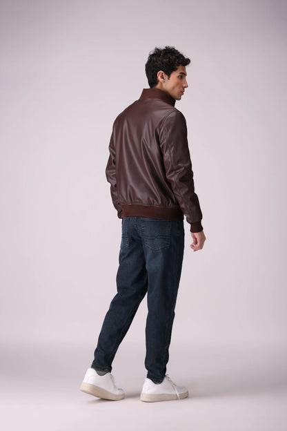 Faux Leather Bomber Jacket Men Jacket Winter 2024 Knit Story COUGAR- (Men Winter 2024)