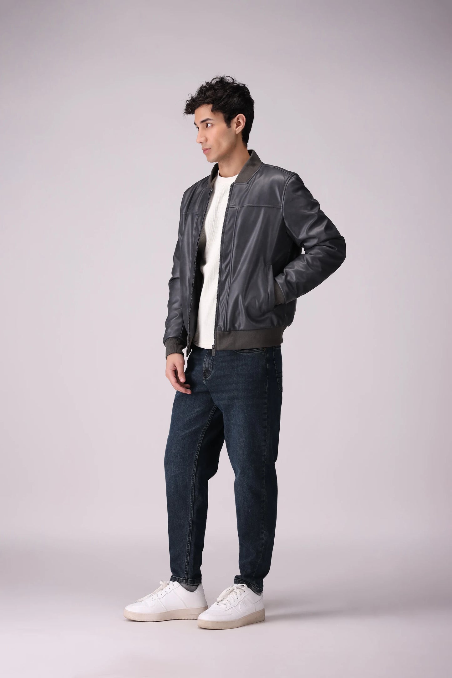 Faux Leather Bomber Jacket Men Jacket Winter 2024 Knit Story COUGAR- (Men Winter 2024)