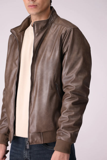 Faux Leather Jacket Men Jacket Winter 2024 Knit Story COUGAR- (Men Winter 2024)