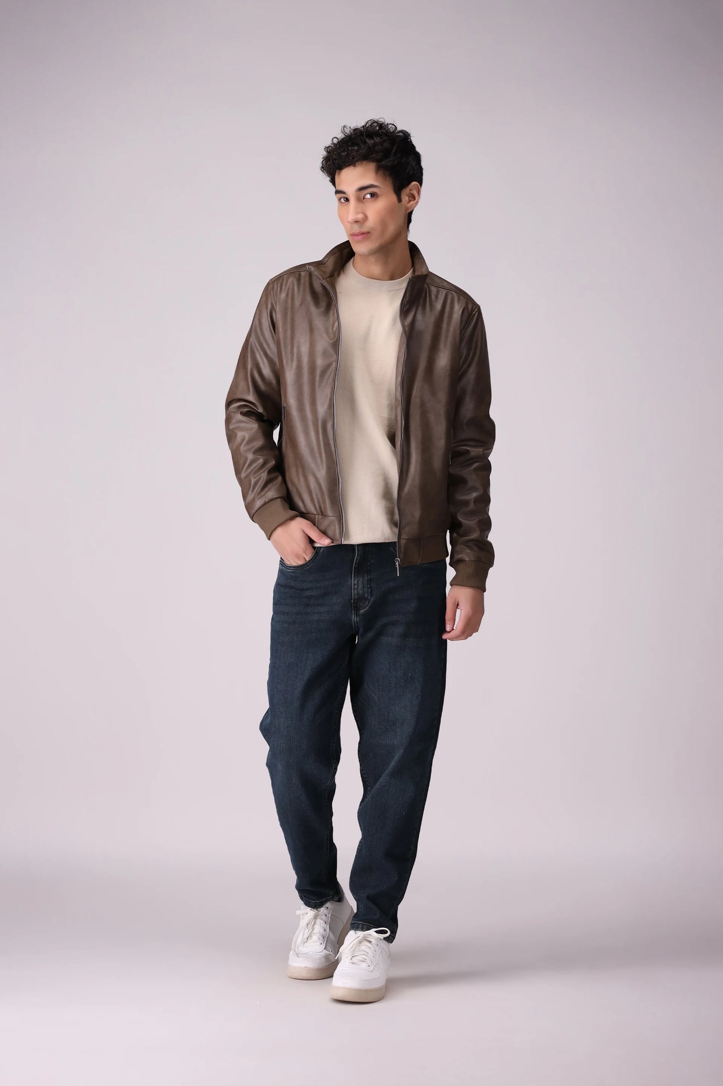 Faux Leather Jacket Men Jacket Winter 2024 Knit Story COUGAR- (Men Winter 2024)