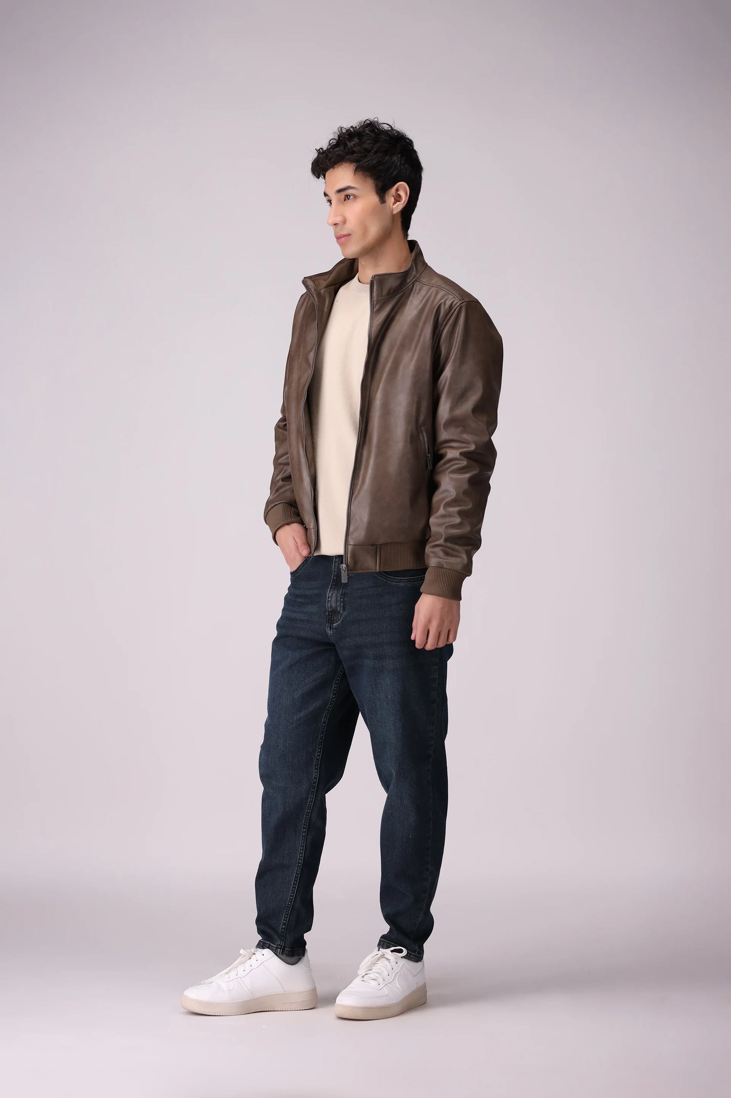 Faux Leather Jacket Men Jacket Winter 2024 Knit Story COUGAR- (Men Winter 2024)