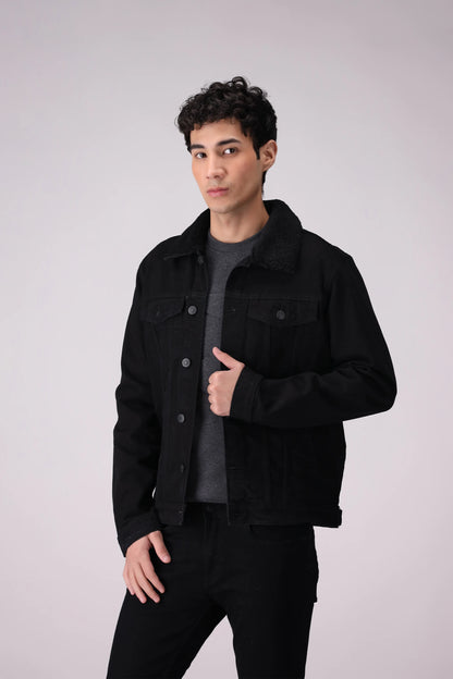 Denim Jacket Men Jacket Winter 2024 Knit Story COUGAR- (Men Winter 2024) M Black Men