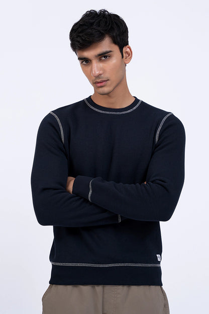 Dark Navy Contrast Stitch Sweatshirt Men Sweatshirt Winter 2023 Sportifall COUGAR   