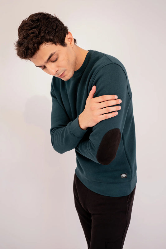 Sweatshirt With Elbow Patches Men Sweatshirt Winter 2024 Knit Story COUGAR- (Men Winter 2024) S Teal Men