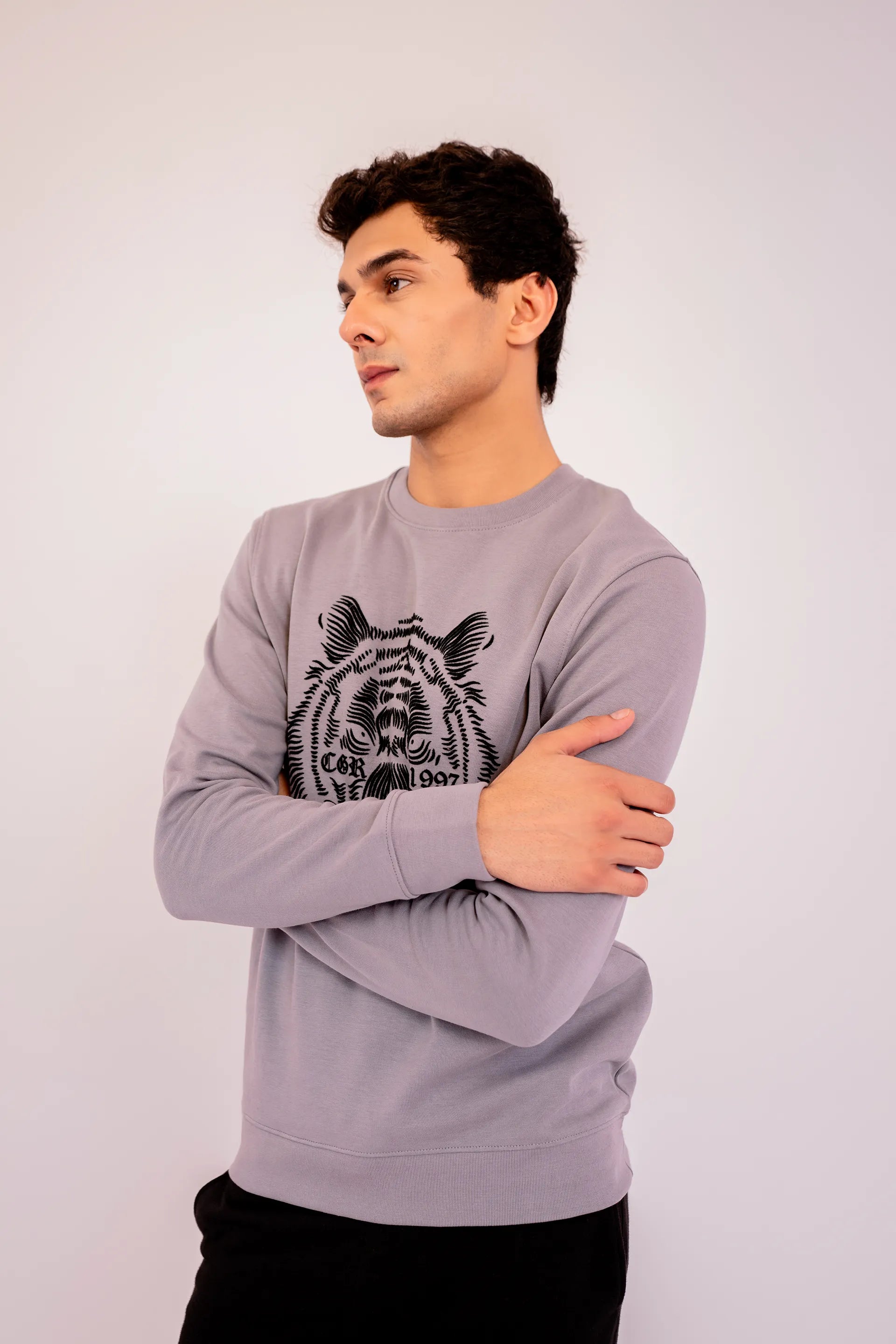 Flock-Print Sweatshirt Men Sweatshirt Winter 2024 Knit Story COUGAR- (Men Winter 2024) S Grey 