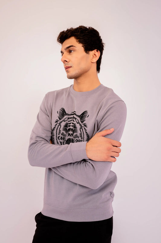 Flock-Print Sweatshirt Men Sweatshirt Winter 2024 Knit Story COUGAR- (Men Winter 2024) S Grey Men