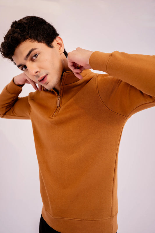 Quarter Zip Sweatshirt Men Sweatshirt Winter 2024 Knit Story COUGAR- (Men Winter 2024) S Camel 