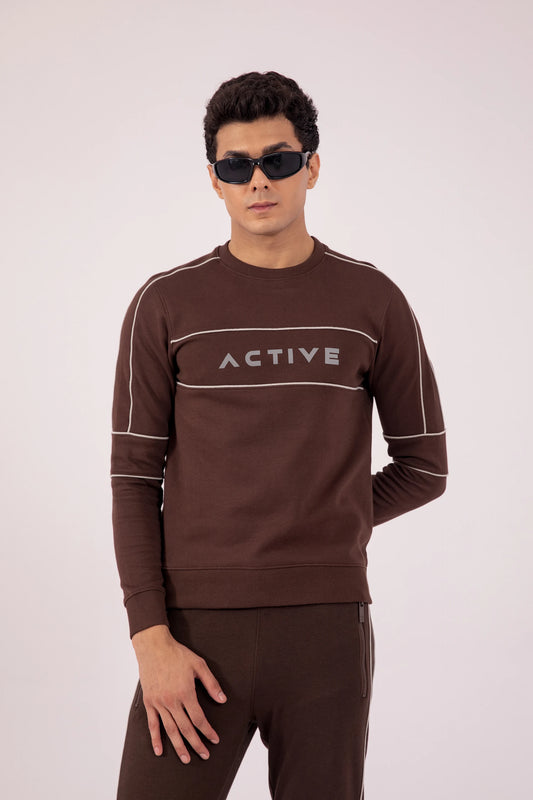 ACTIVE Sweatshirt With Piping Men Sweatshirt Winter 2024 Knit Story COUGAR- (Men Winter 2024) S Brown 