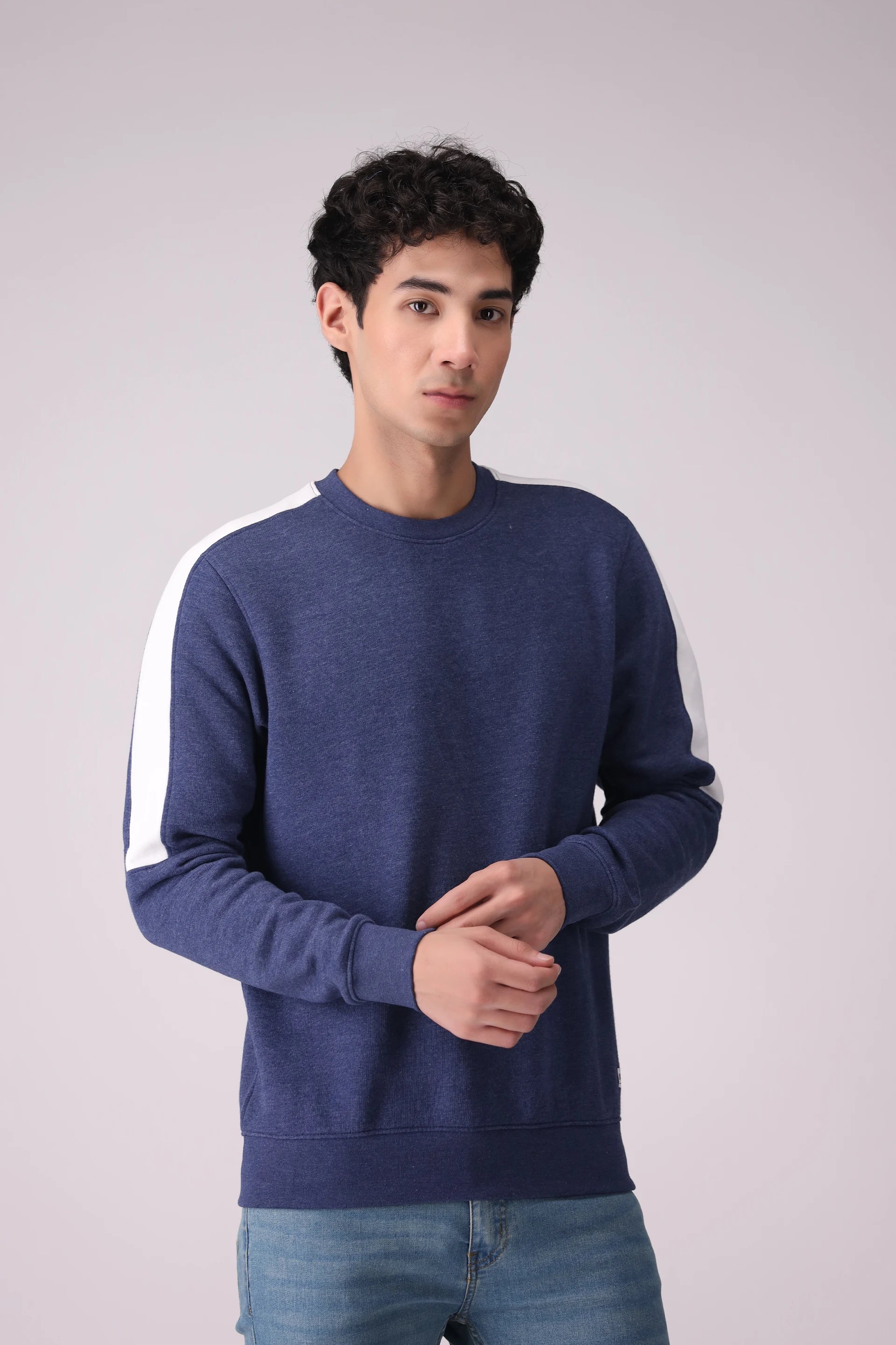 Contrast Shoulder Sweatshirt Men Sweatshirt Winter 2024 Knit Story COUGAR- (Men Winter 2024) S Blue Men