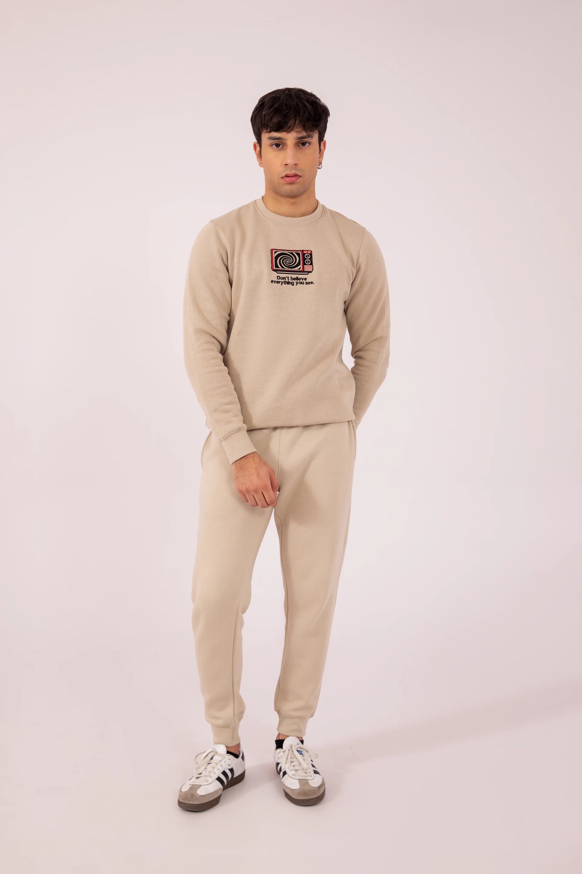 Embroidered Detailed Sweatshirt Men Sweatshirt Winter 2024 Knit Story COUGAR- (Men Winter 2024) S Beige Men