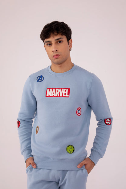 Sweatshirt With Embriodered Badges Men Sweatshirt Winter 2024 Knit Story COUGAR- (Men Winter 2024) S Sky Men