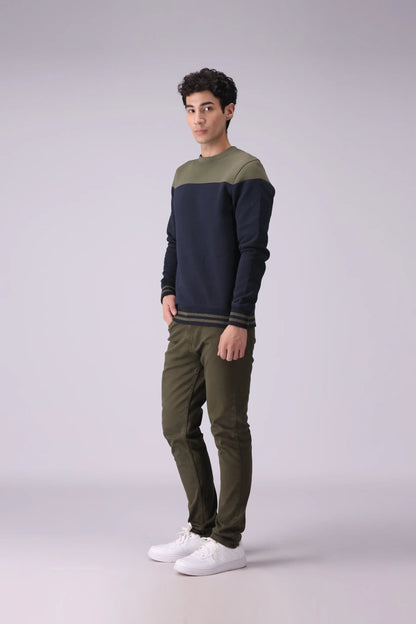 Contrast Paneled Fleece Sweatshirt Men Sweatshirt Winter 2024 Knit Story COUGAR- (Men Winter 2024)   