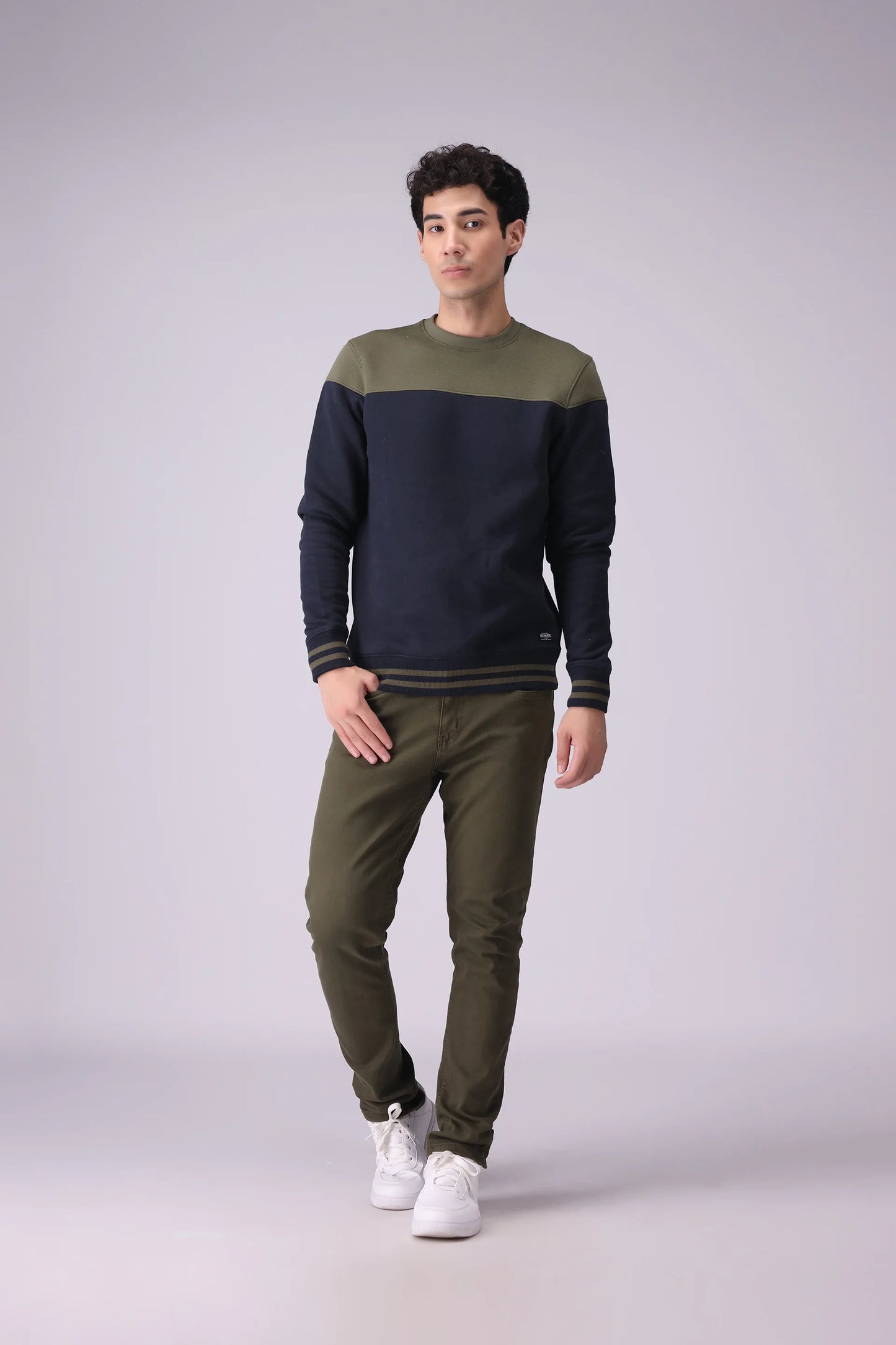 Contrast Paneled Fleece Sweatshirt Men Sweatshirt Winter 2024 Knit Story COUGAR- (Men Winter 2024)   