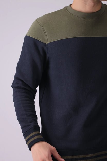 Contrast Paneled Fleece Sweatshirt Men Sweatshirt Winter 2024 Knit Story COUGAR- (Men Winter 2024)   