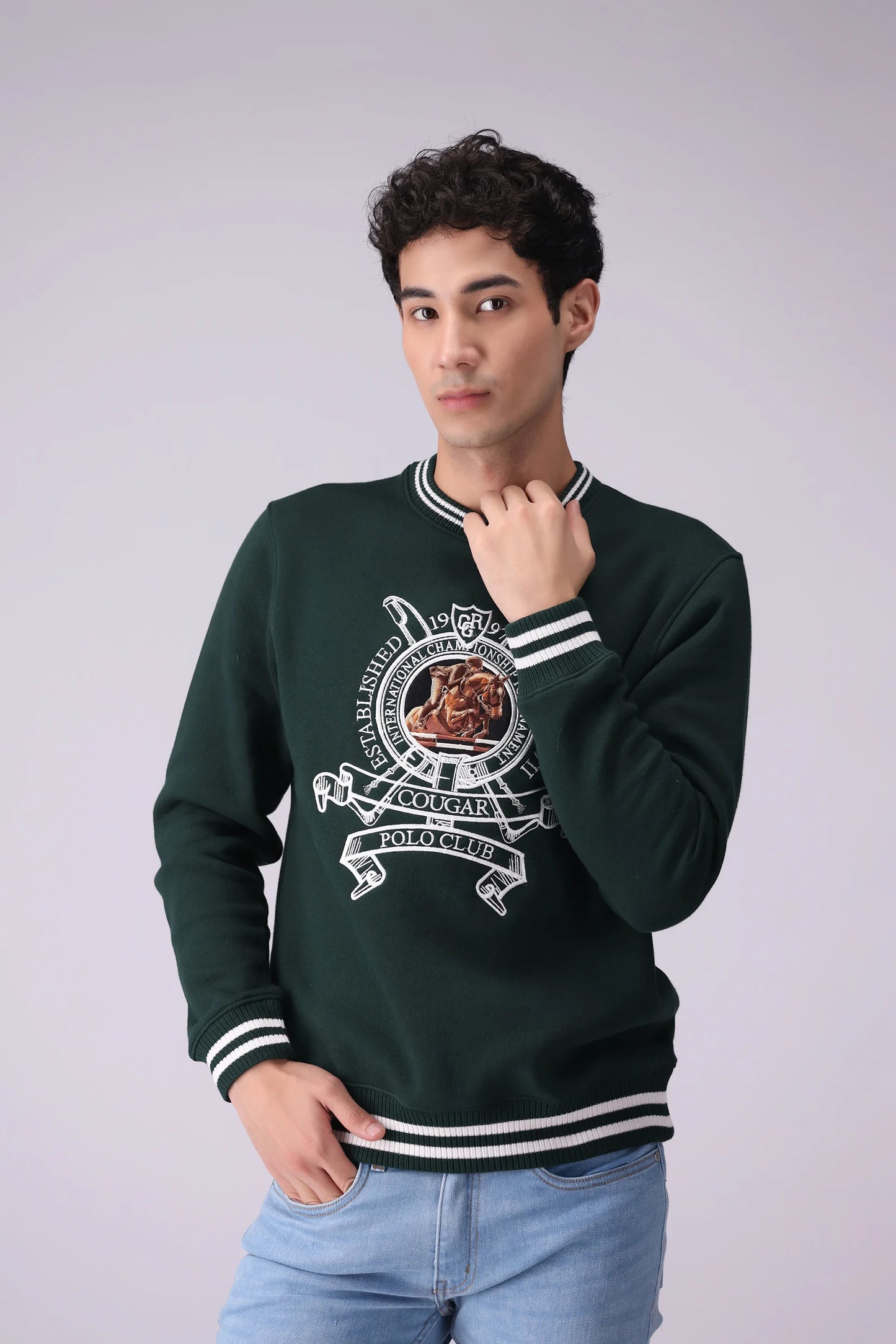 Embroidered Sweatshirt Men Sweatshirt Winter 2024 Knit Story COUGAR- (Men Winter 2024) S Green 