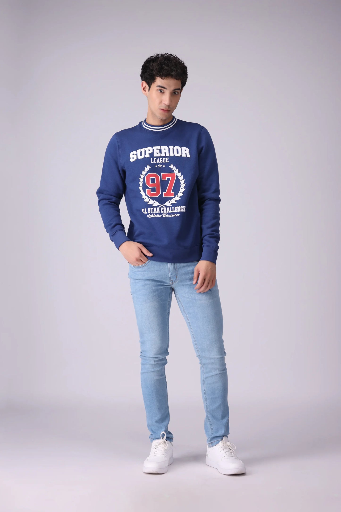 Printed Crew Neck Sweatshirt Men Sweatshirt Winter 2024 Knit Story COUGAR- (Men Winter 2024)   