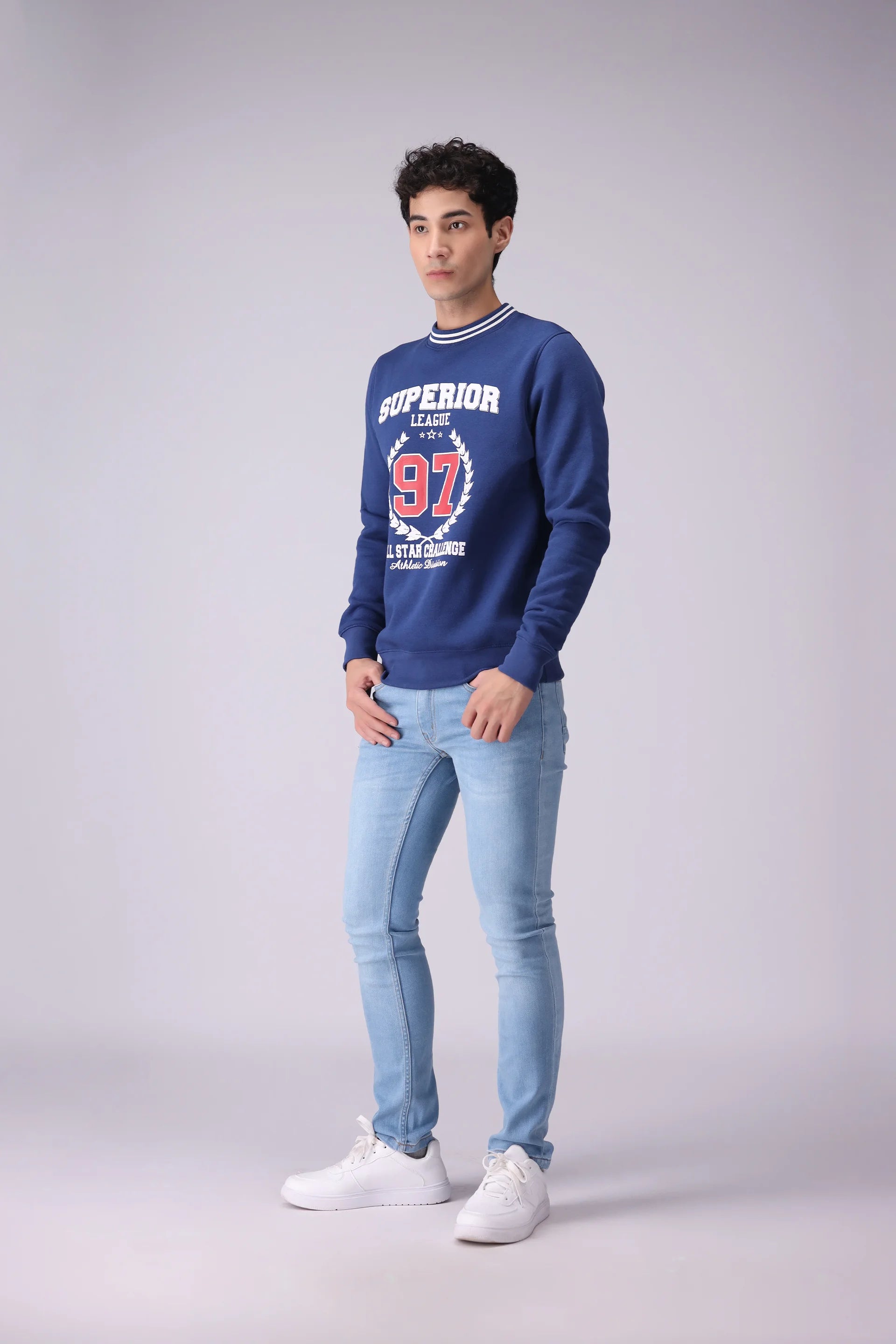 Printed Crew Neck Sweatshirt Men Sweatshirt Winter 2024 Knit Story COUGAR- (Men Winter 2024)   