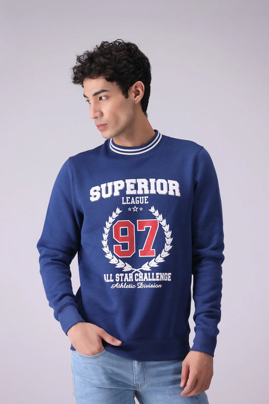 Printed Crew Neck Sweatshirt Men Sweatshirt Winter 2024 Knit Story COUGAR- (Men Winter 2024) S Dark Blue 