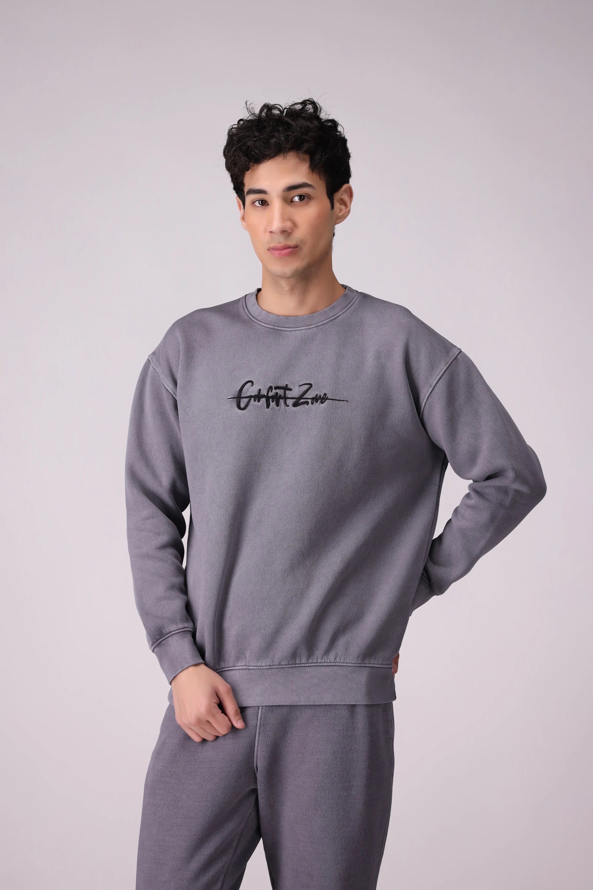 Embroidered Detailed Sweatshirt Men Sweatshirt Winter 2024 Knit Story COUGAR- (Men Winter 2024) S Grey Men