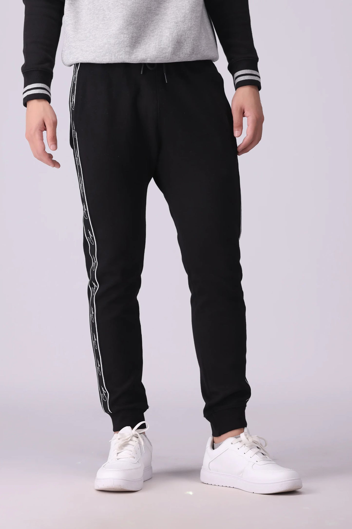 Side Striped Scripted Jogger Pants Men Trouser Fall 2024 Core Comfort COUGAR- (Men Fall 2024) M Black 