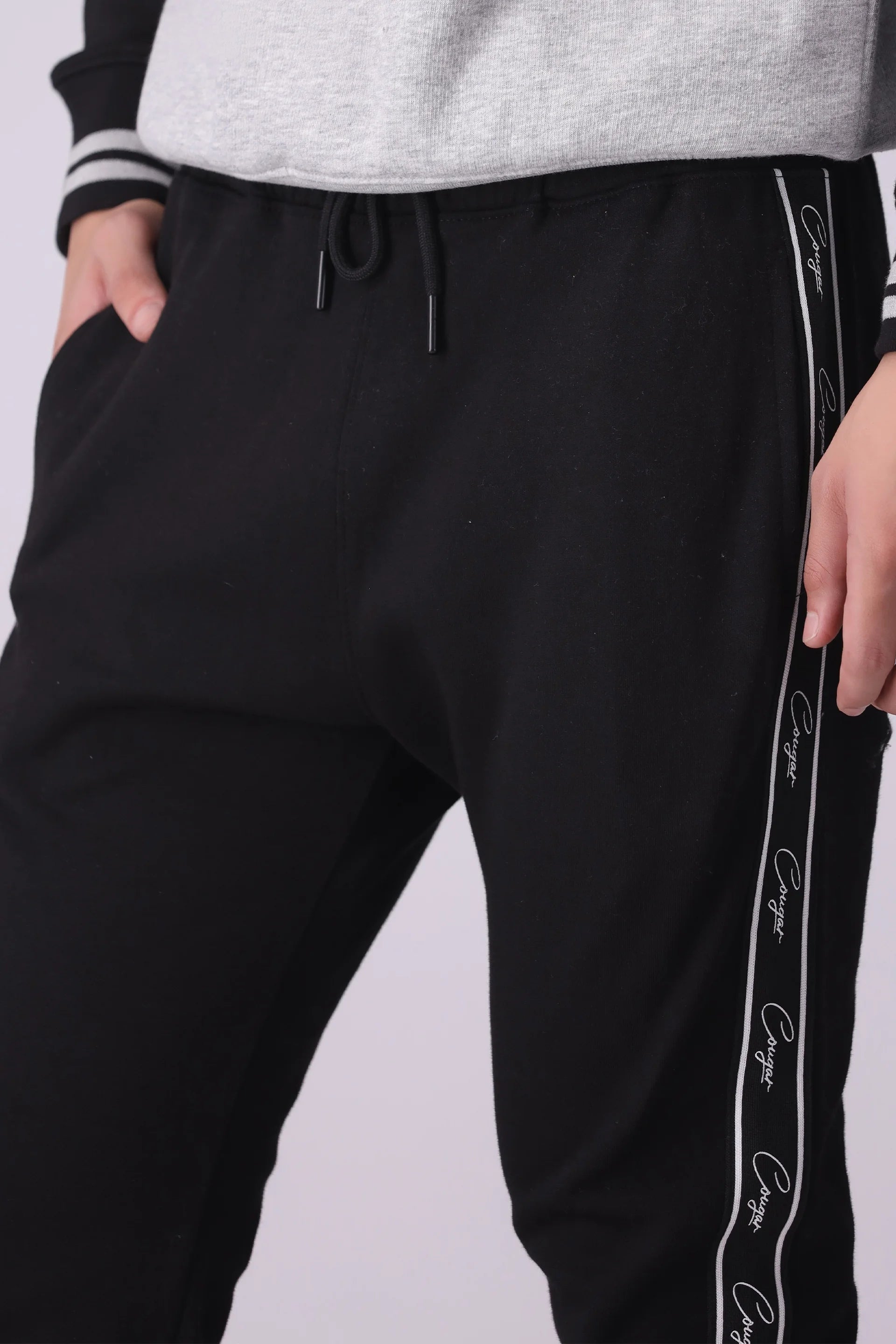 Side Striped Scripted Jogger Pants Men Trouser Fall 2024 Core Comfort COUGAR- (Men Fall 2024)   