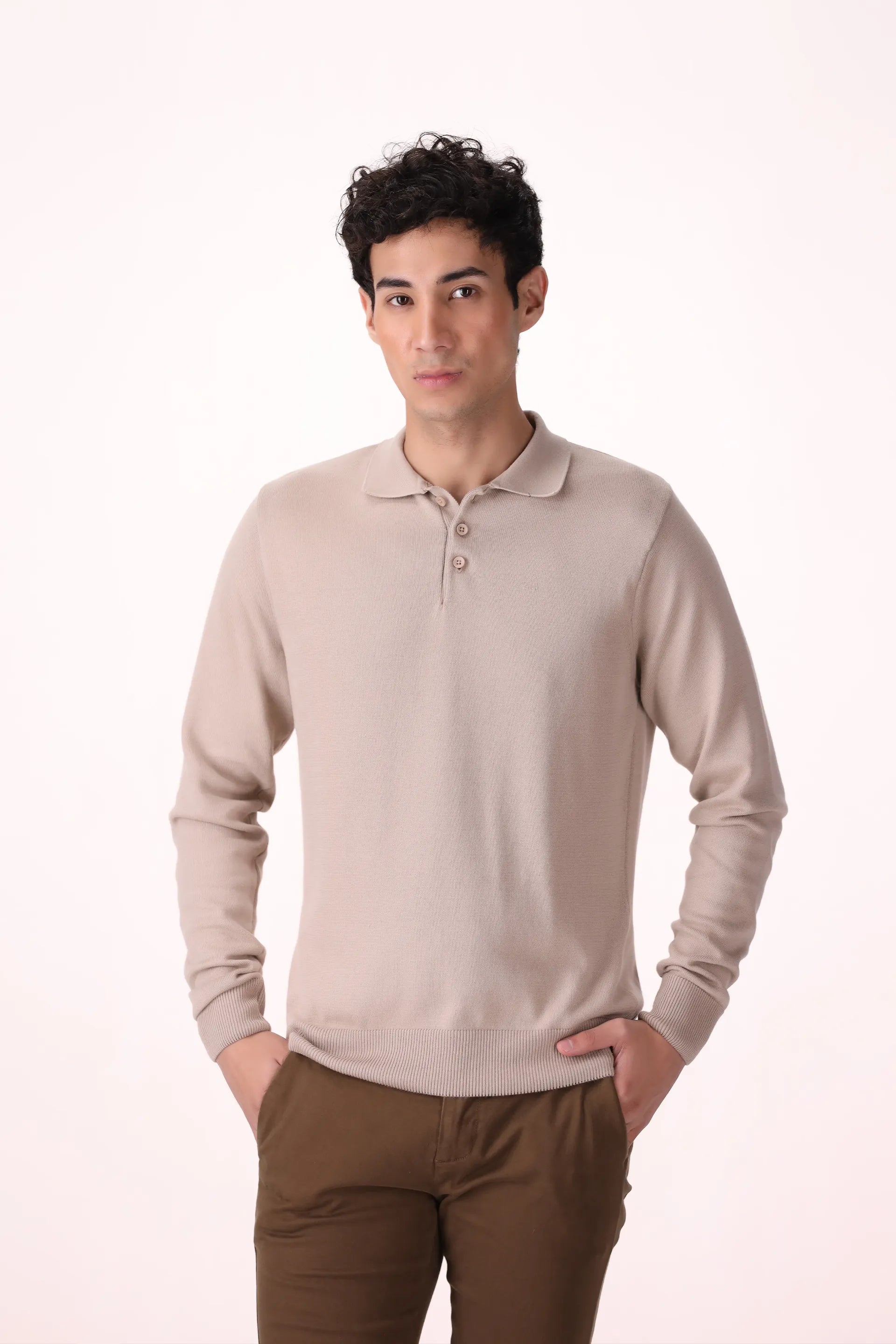 Basic 3-Button Polo Luxury Men Polo COUGAR (MEN OLD MONEY W24) S Sand