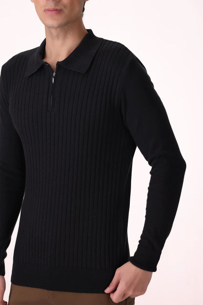 Ribbed Zipper Polo Luxury Men Polo COUGAR (MEN OLD MONEY W24)