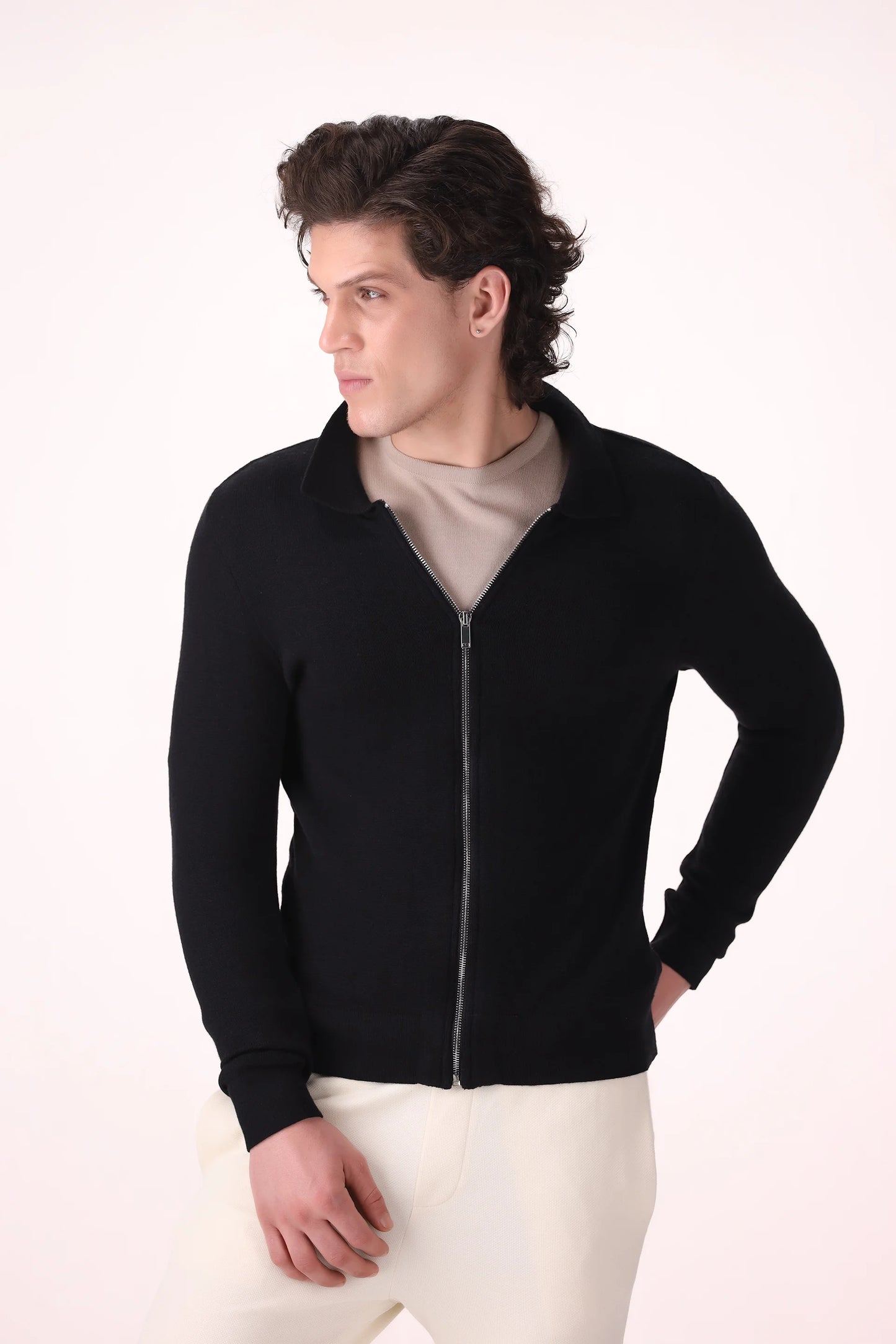 Full Zipped Cardigan Luxury Men Sweater COUGAR (MEN OLD MONEY W24) S Black