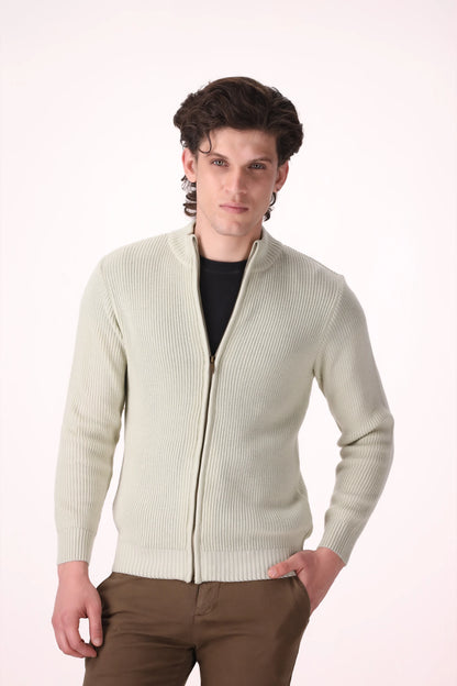 Zip Through Knit Cardigan Luxury Men Sweater COUGAR (MEN OLD MONEY W24) S CREAM