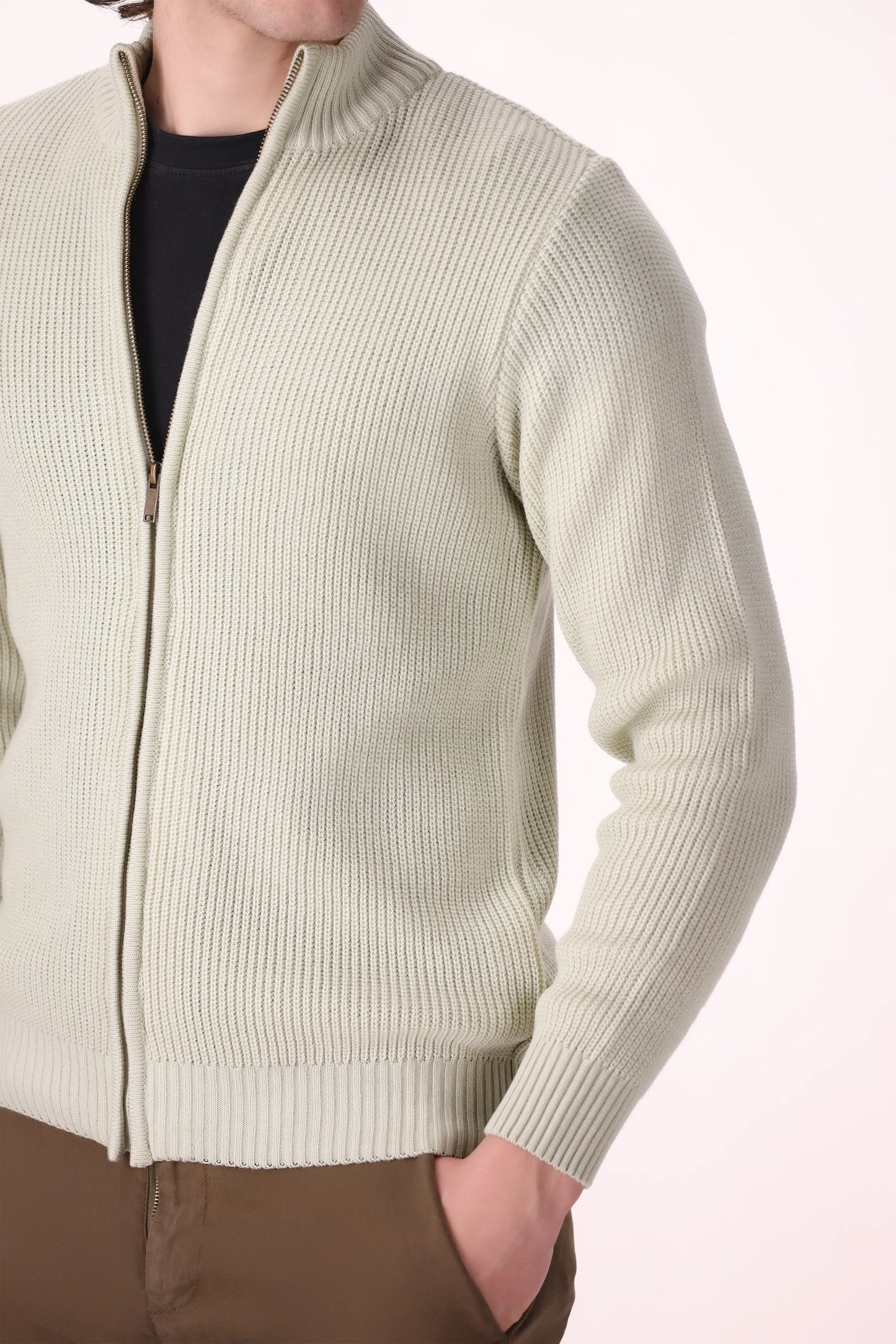 Zip Through Knit Cardigan Luxury Men Sweater COUGAR (MEN OLD MONEY W24)