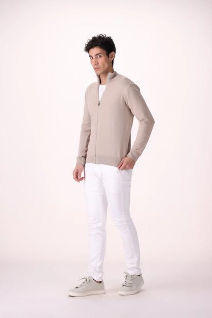 Mock Neck Zip-Through Cardigan Luxury Men Sweater COUGAR (MEN OLD MONEY W24)