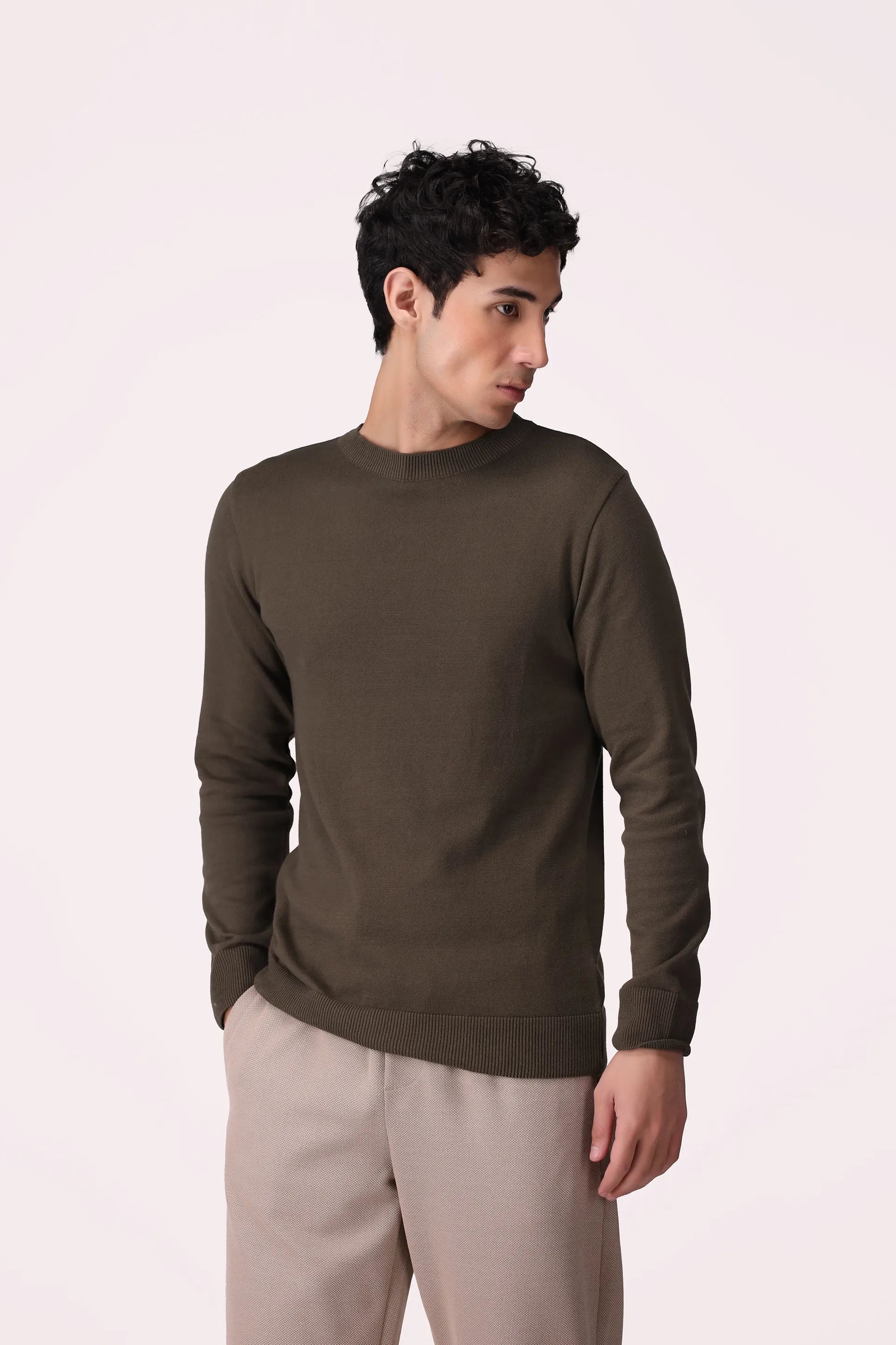 Crew Neck Sweater Luxury Men Sweater COUGAR (MEN OLD MONEY W24) S Olive