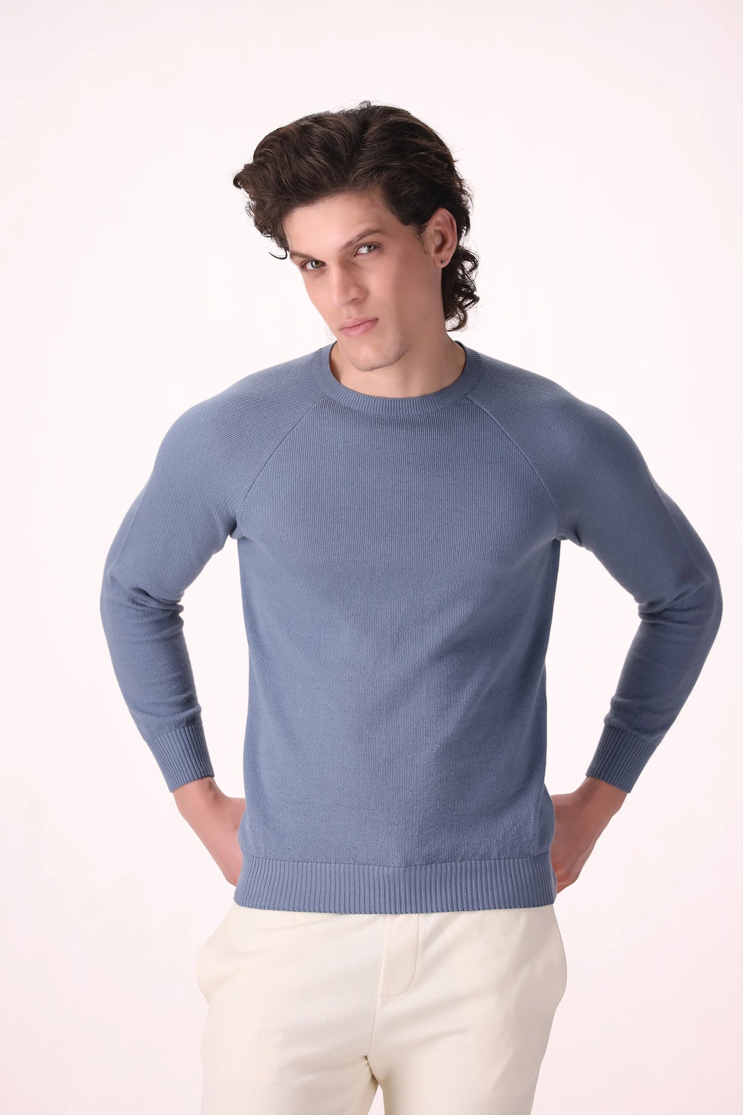 Raglan Knit T-Shirt Luxury Men T-Shirt COUGAR (MEN OLD MONEY W24) S Frosted Blue