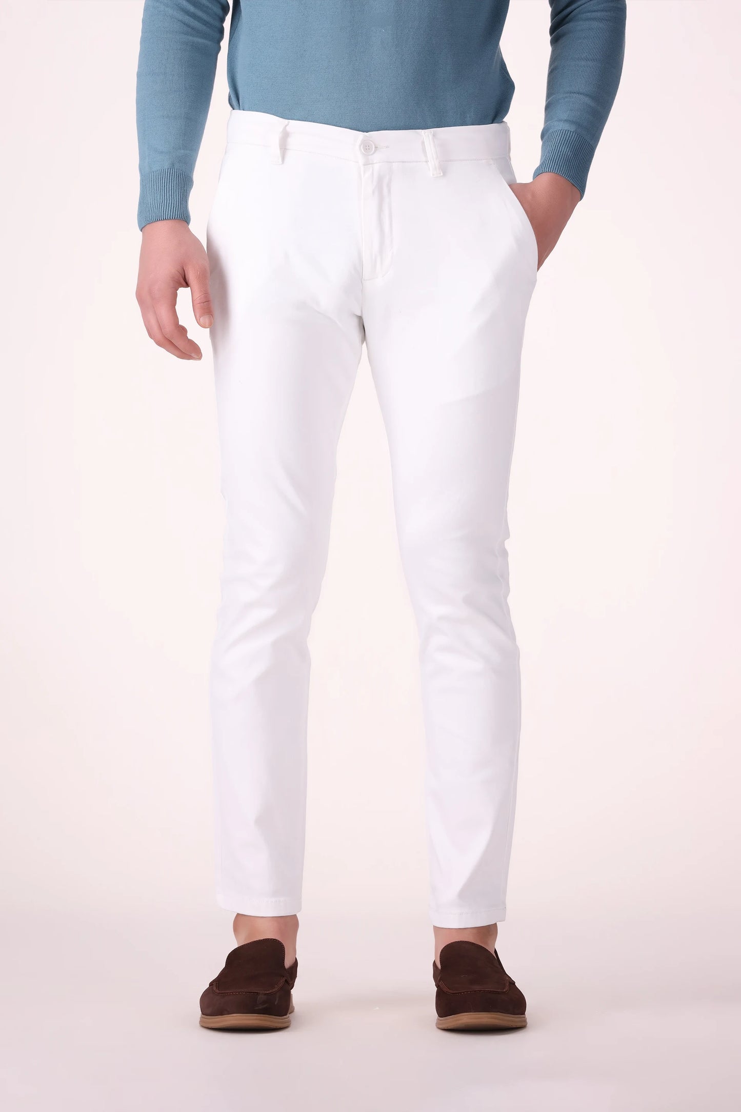 Stretch Slim Fit Chino Trousers Luxury Men Pant COUGAR (MEN OLD MONEY W24) 28 WHITE