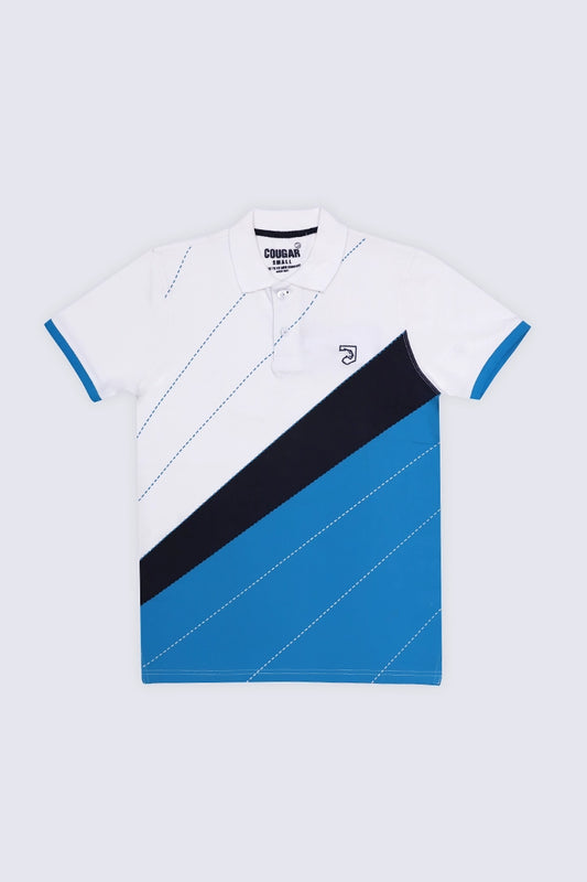 White Diagonal Paneled Polo Men Polo Summer V-1 2024 AURA COUGAR