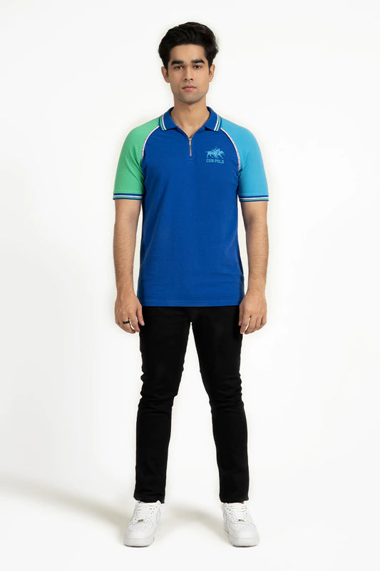 Royal Blue Color Block Polo Men Polo Pre Fall 2023 Vortex COUGAR XS Blue 