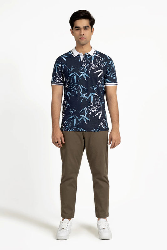 Navy Printed Polo Men Polo Pre Fall 2023 Vortex COUGAR XS Navy 