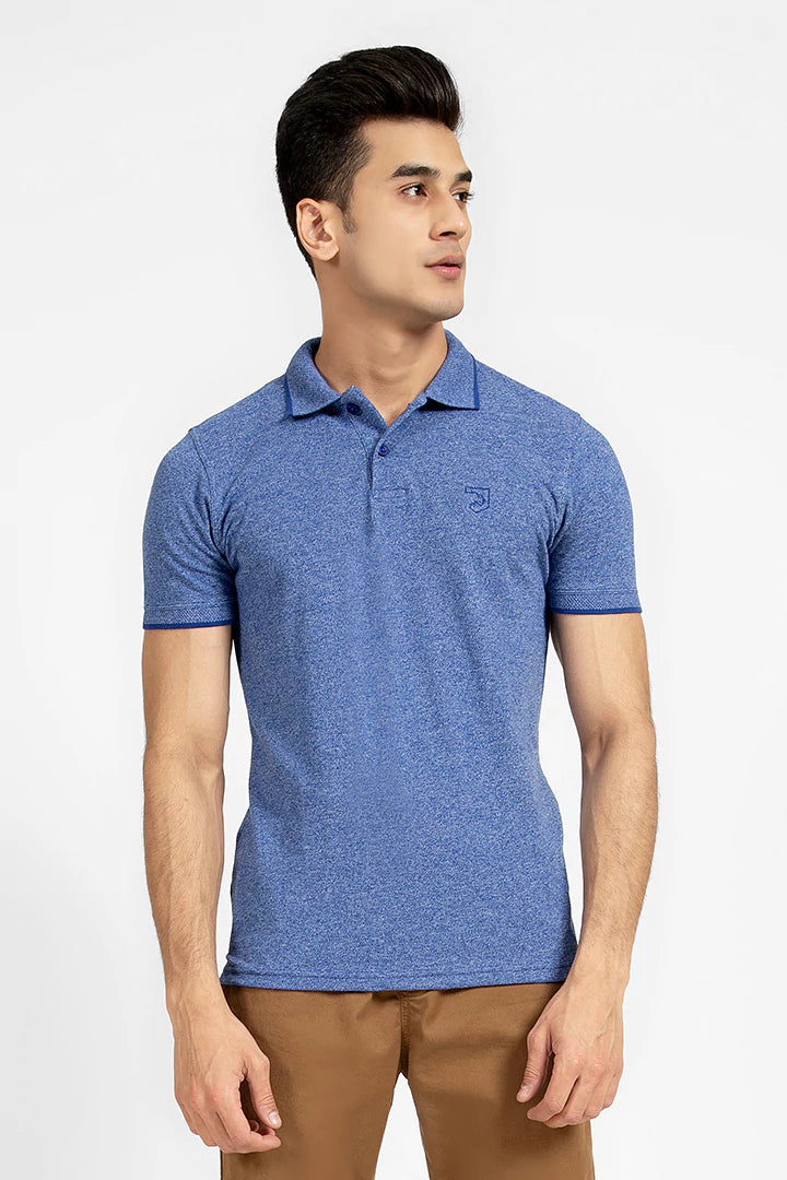 Blue Melange Polo Men Polo Pre Fall 2023 Vortex COUGAR   