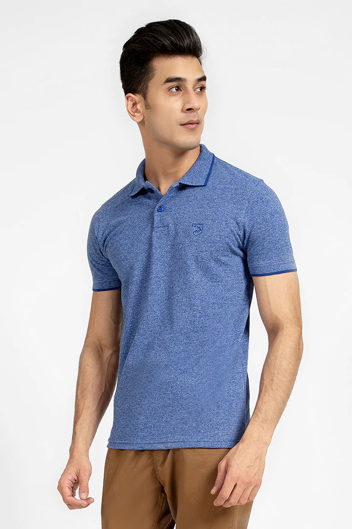 Blue Melange Polo Men Polo Pre Fall 2023 Vortex COUGAR   