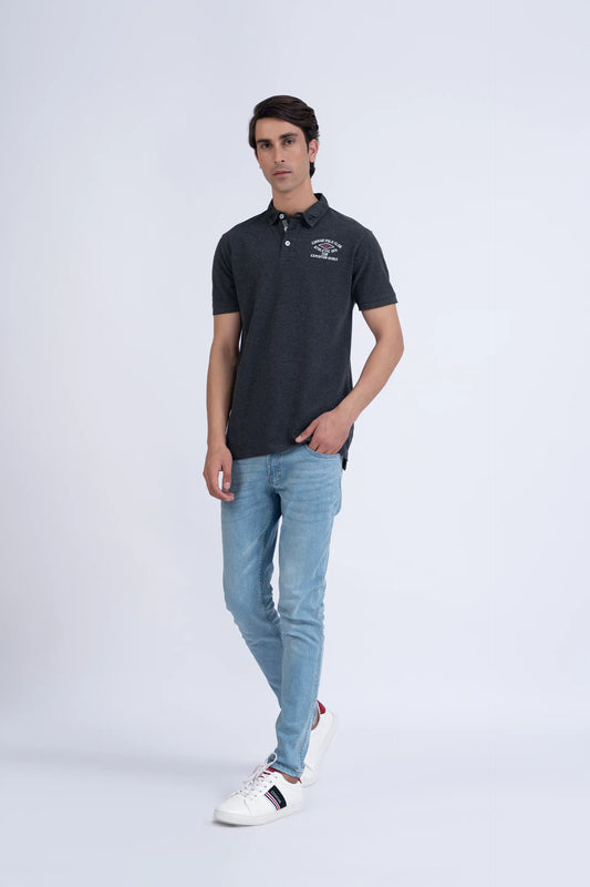 Charcoal Embroidered Polo Men Polo Summer V-1 2024 AURA COUGAR