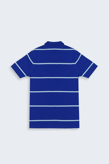 Blue Striped Polo Men Polo Summer V-2 2024 URBAN STATION COUGAR   