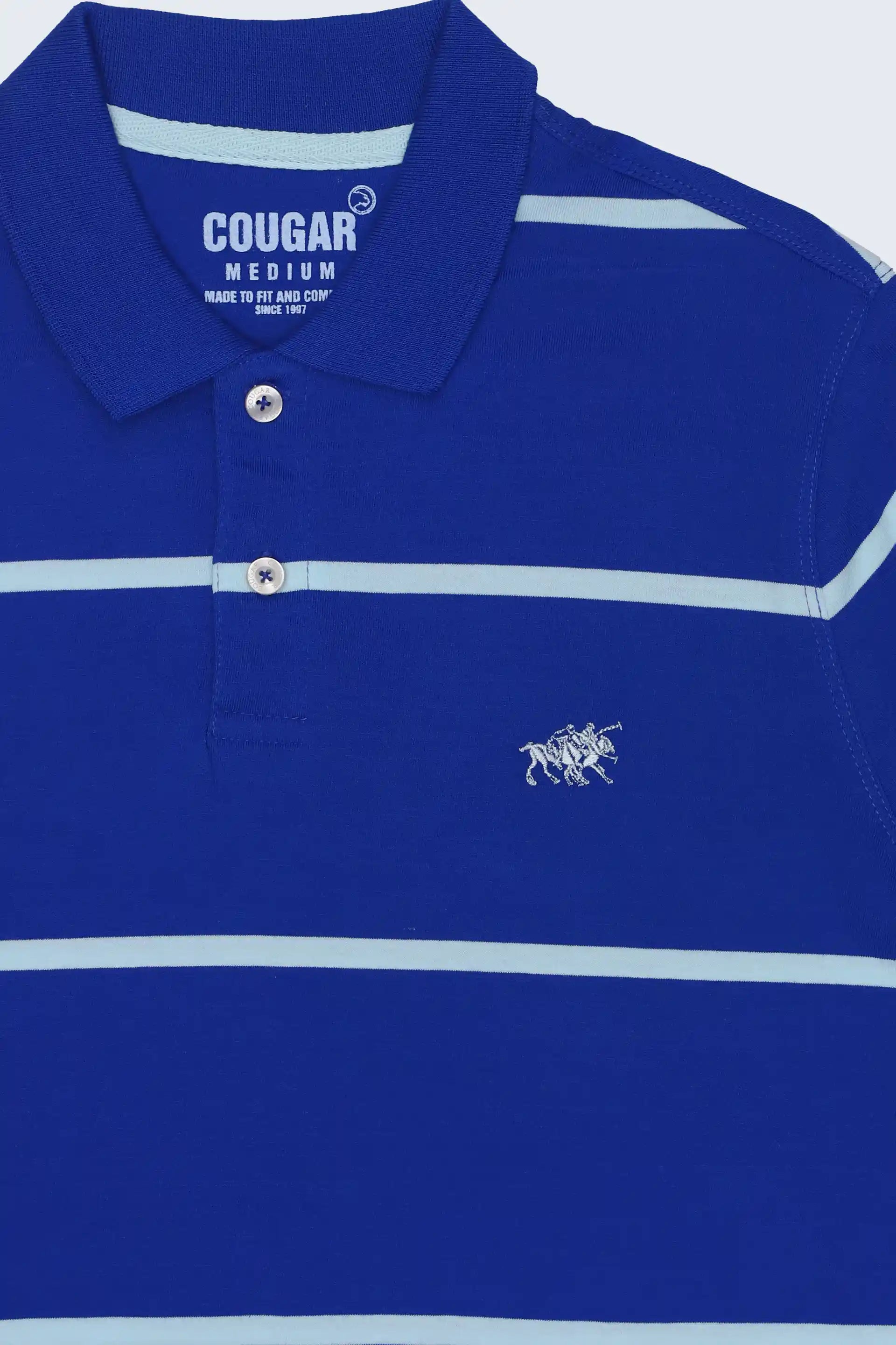 Blue Striped Polo Men Polo Summer V-2 2024 URBAN STATION COUGAR   