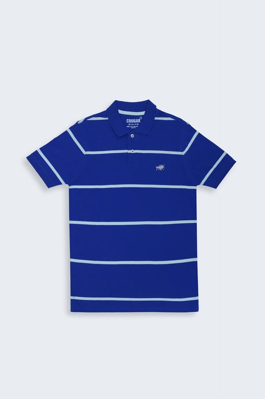 Blue Striped Polo Men Polo Summer V-2 2024 URBAN STATION COUGAR