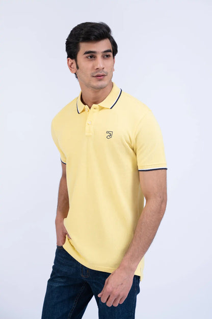 Yellow Striped Collar Polo Men Polo Summer V-2 2024 COUGAR   