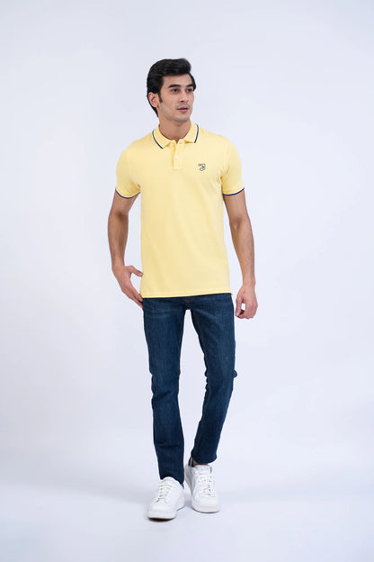 Yellow Striped Collar Polo Men Polo Summer V-2 2024 COUGAR   