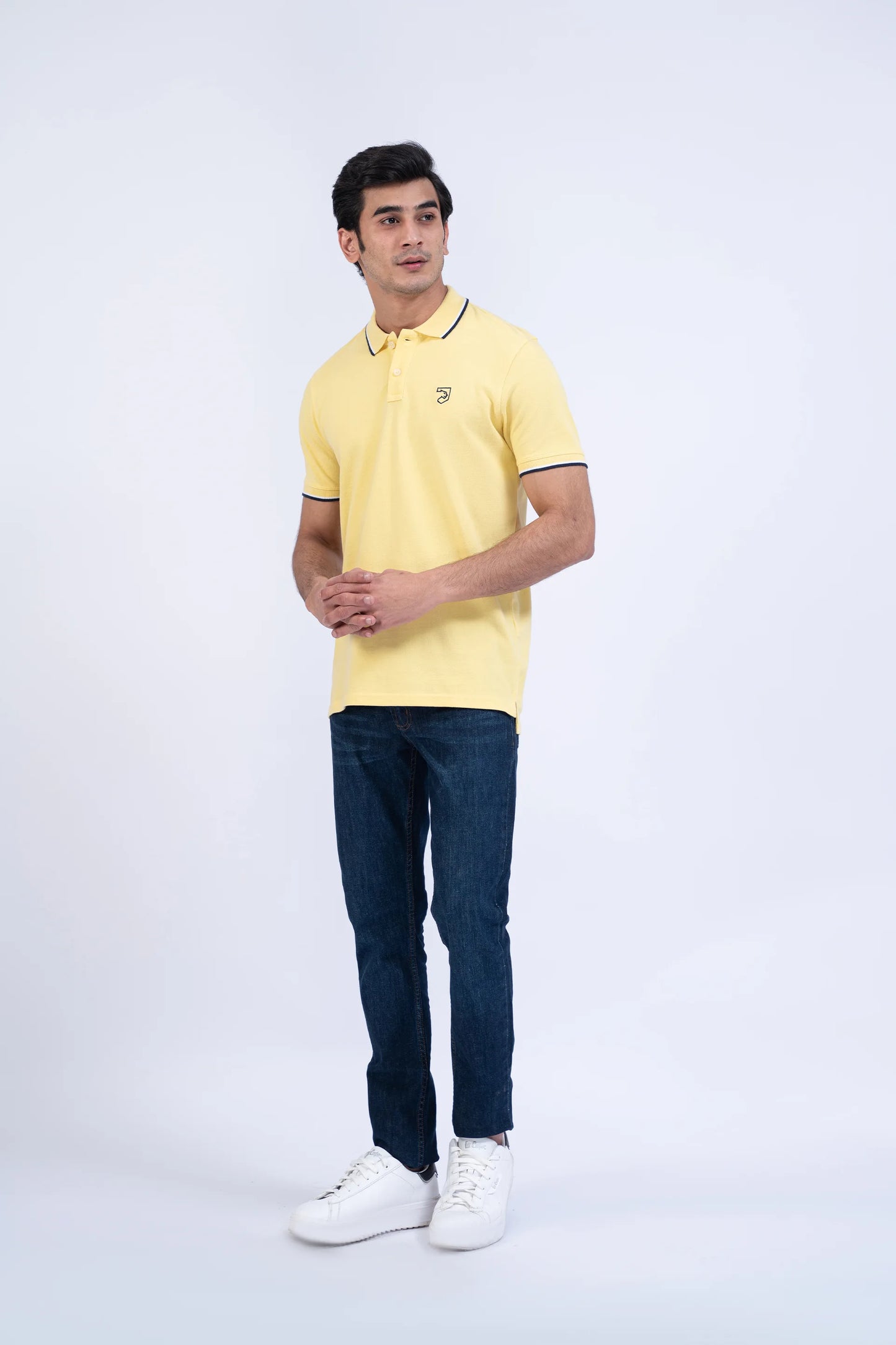 Yellow Striped Collar Polo Men Polo Summer V-2 2024 COUGAR   